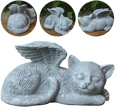Statuie memorială pentru animale de companie pisică înger, pisică adormită cu aripi de înger, statuie memorială pentru pisici