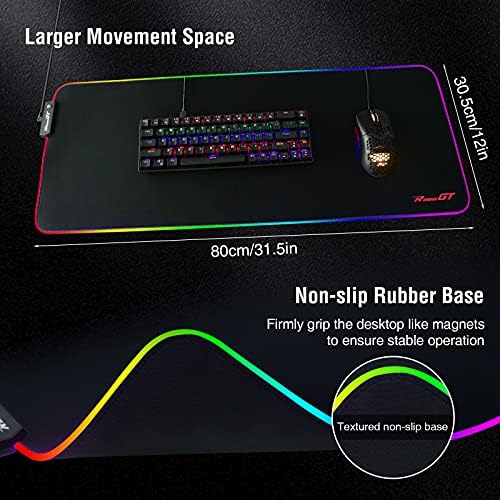 Mouse Pad pentru jocuri, RaceGT RGB Large Mouse Pad XXL, moduri Multilight mari extinse, bază Anti-alunecare ,Impermeabil și