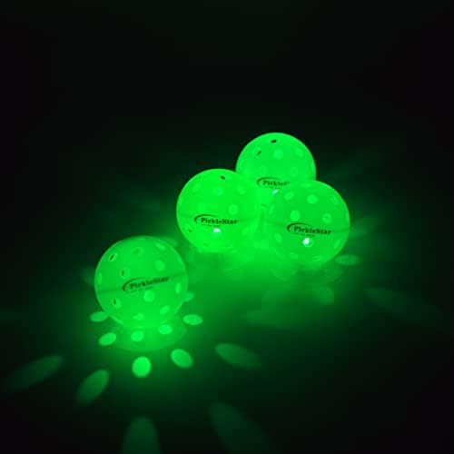Picklestar LED Lumina mingilor de pickleball, dimensiuni offfial în aer liber 40 de găuri de murături verzi cu lumină verde