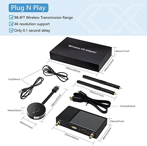 Transmițător și receptor Wireless HDMI, adaptor HDMI Dongle Suport 4K@30Hz, suport 2.4/5GHz pentru streaming video/audio de