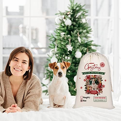 Funny Vizsla Santa Sacks personalizate Dog Fabric Crăciun Genti cadou cu cordon Xmas sac de depozitare pentru lenjerie de bumbac