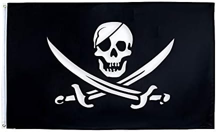 Jack Rackham Flag 3x4.8fts Broadsword Old Skull Bones Banner Banner înfiorător Ragged