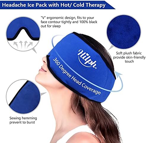 Pachetul Hilph® de 1 pachet de gheață pentru migrenă înveliș cu cap de gheață + 2 mănuși de terapie caldă și rece, pachet de