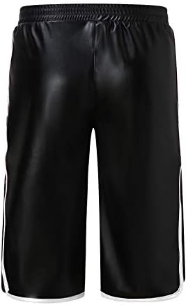 Badhub bărbați gotici strălucitori de piele faux pantaloni scurți din piele metalică elastic elastic lung lung poucle de mână