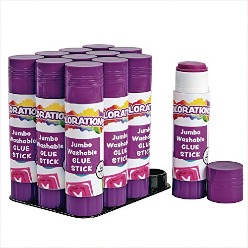 Colorații bastoane de lipici violet care dispar Jumbo Jumbo, Set de 12, 1,41 oz fiecare, Non Toxic și fără Acid, ușor de văzut unde se aplică și usucă clei transparent, lavabil, utilizat la școală, acasă sau la birou