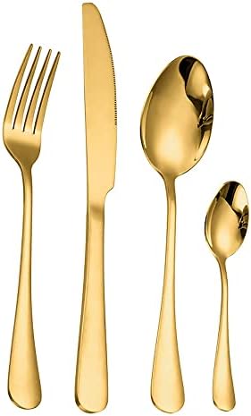 Set de tacâmuri WSJQB, set de cină din oțel inoxidabil, 4 include cuțit/furculiță/furculiță pentru desert/lingură / linguriță
