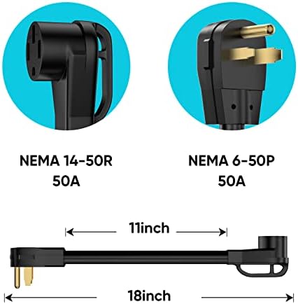 AutoBot NEMA 6-50p la 14-50r Ev încărcător, adaptor Heavy Duty 6 Cablu pentru nivelul 2 EV Încărcare 50 Amp, Design îndoit