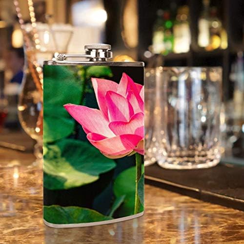Hip Flask pentru lichior din oțel inoxidabil Leakproof cu pâlnie 7.7 oz capac din piele mare cadou idee Flask-Lotus Flower