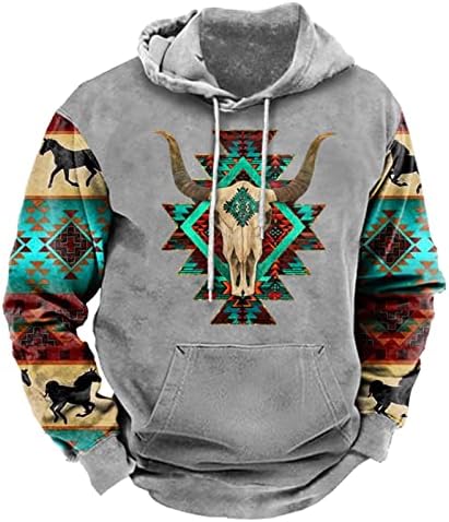 Panouri de pulovere aztece pentru bărbați Firero pentru bărbați, cu glugă grafică cu imprimeu etnic subțire, cu buzunar de