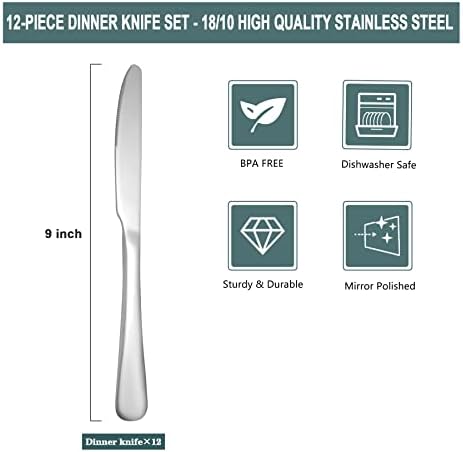 Pachet de cuțite de cină din oțel inoxidabil SANTUO din 12 piese, Set de cuțite pentru friptură de masă pentru 12