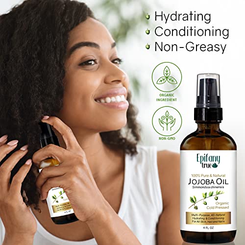 Epifany True Organic Ulei de Jojoba presat la rece 4oz / ulei profund hidratant pentru față, păr, piele, unghii / Anti-îmbătrânire
