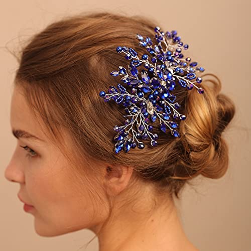 BERYUAN plivitul albastru cristal flori perle Stras păr accesoriu Royal Sapphire Opal păr pieptene pentru fete Femei albastru