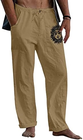 Bărbați de vară pantaloni de lenjerie de bumbac talie elastică talie de talie buzunare baggy pantaloni casual pantaloni întinși