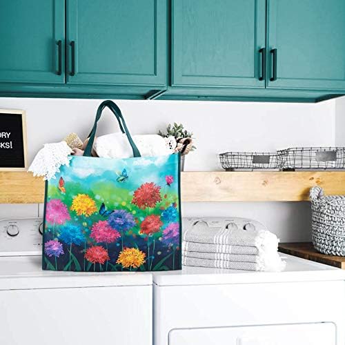 Nymphfable 6 Pack Bags alimentar fluturi reutilizabile flori colorate pungi de cumpărături pungi lavabile cu tote pliabile