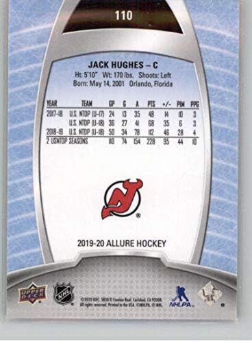 2019-20 ALLURE PENTRU PUNCTUL UPERAL 110 Jack Hughes RC Rookie SP Print scurt New Jersey Devils NHL Hockey Card de tranzacționare