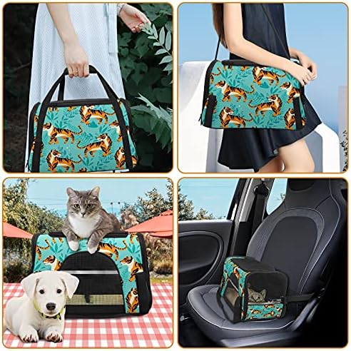 Pet Carrier Bag Tiger Model Animal Albastru Verde Frunze Câine Mic Catelus Soft-Sided Portabil Travel Bag