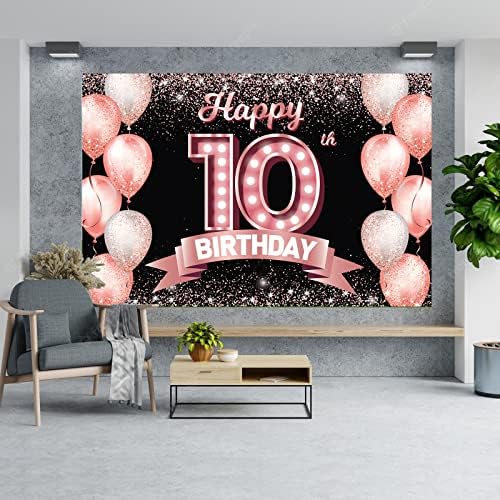 Fericit 10 ani Rose Gold Banner fundal noroc la 10 ani Confetti baloane tema decor decoratiuni pentru Fete 10 ani Roz Birthday