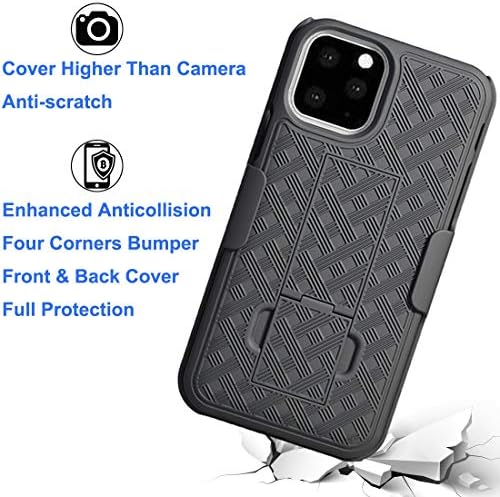 Ailiber compatibil cu carcasa iPhone 11 Pro cu protector de ecran, iPhone11 Pro curea cu curea cu centură, suport pentru kickstand