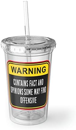 Cupa de plastic de 16oz amuzant a spune că avertismentul conține fapte femei ofensive bărbați gag noutate soție soț mamă tată