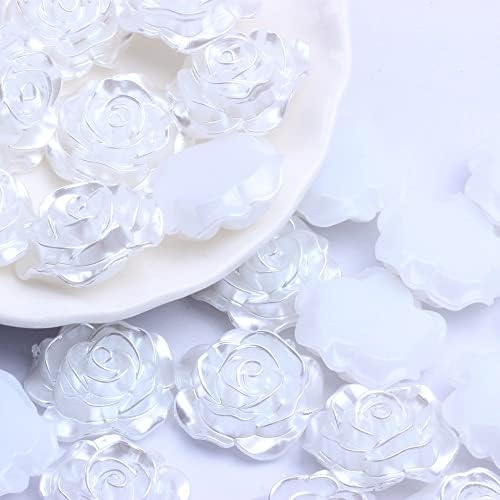 100 pcs Ziua Îndrăgostiților de unghii de trandafir din rășină din rășină plană cu spate 3D Porțelan Trandafiri albi Flori