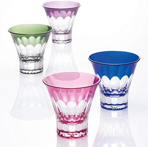 東洋佐々木ガラス Toyo Sasaki Glass Japanese Sake Glass, Yachiyo Kiriko Chrysanthemum Pattern, Green, Approx. 2.8 FL Oz