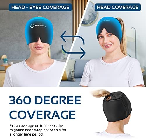 Migrene Relief Ice Head Wrap cefalee și migrenă pălărie cu gaură | gel rece pachet de gheață cu mască pentru față și ochi compresă