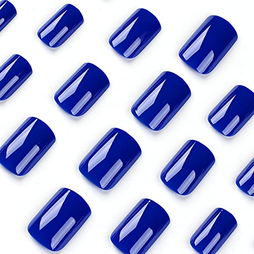Sapphire Blue Press on Nails Medor Square Square, Xcreando Salon, cum ar fi unghiile false de sicriu cu culoare solidă, stick