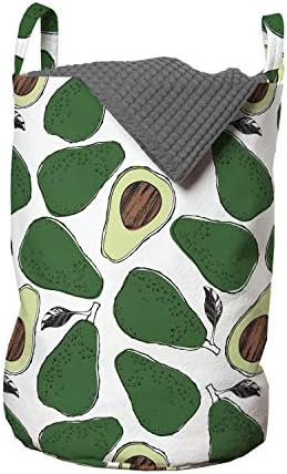 Ambesonne Avocado sac de rufe, model cu Doodle Avocado felii tăiate în jumătate și frunze de imprimare, Coș împiedică cu mânere