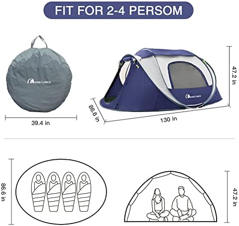Cort pop-up Moon Lence Cort de Camping pentru 4 persoane Cort impermeabil 3 ferestre cu plasă ventilată, 2 uși mari cort Instant