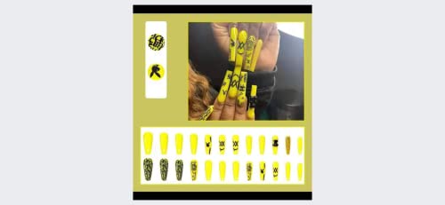 AshAri modele galben strălucitor, fata zambitoare ;24 cuie & amp; lipici & amp; apăsați pe File incluse