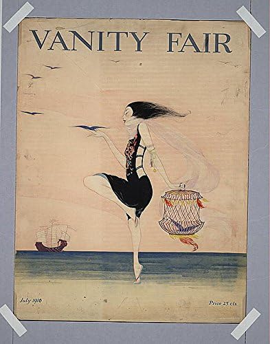 Foto: Femeie care dansează pe țărm, 1916, Vanity Fair, rochie de vară, coajă de mare, pasăre în cușcă