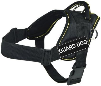 DT Fun Works Harness, câine de pază, negru cu garnitură galbenă, xx-mic-se potrivește dimensiunii circumferinței: 18-inch până
