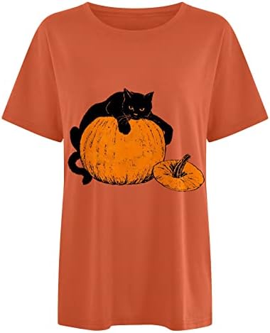 Topuri pentru femei Halloween Cat Print Modele caracteristice creative Tricouri cu mânecă scurtă cu gât rotund Tricouri cu