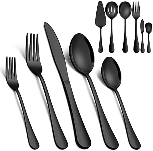 Homikit 26 de piese argintărie neagră set de tacâmuri cu ustensile de servire, Ustensile de mâncare din oțel inoxidabil set