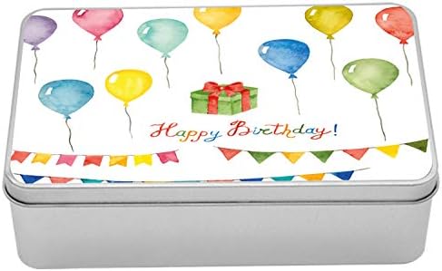 Cutie de tablă Ambesonne pentru ziua de naștere, set de acuarelă pentru Steaguri de sărbătoare baloane cutie surpriză și cele