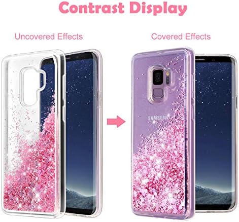 WORLDMOM pentru Carcasa Galaxy S9, Design dublu strat Bling Flowing Liquid Floating Sparkle colorat Glitter Waterfall TPU caz de telefon de protecție pentru Samsung Galaxy S9, Aur Roz