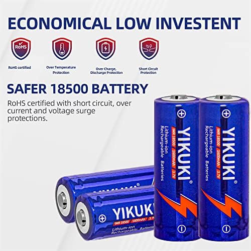 Baterie Yikuki 18500, IMR 18500 Baterie Li-Ion reîncărcabilă 1600mAh 3.7V cu blatul butonului, pentru lanternă, lumină de grădină solară, etc. （8pack）