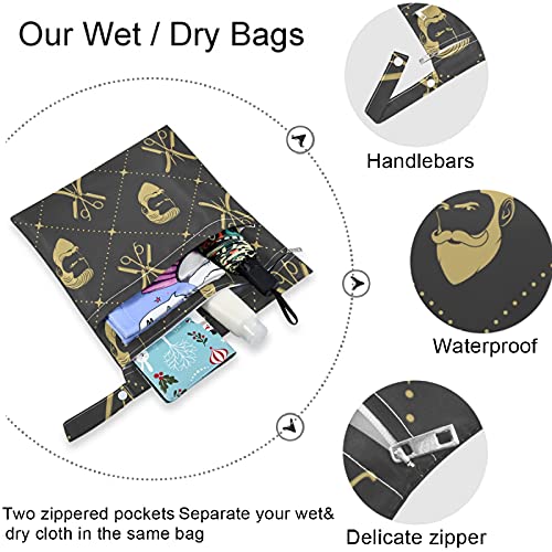 visesunny Frizerie Hipster face 2pcs geantă umedă cu buzunare cu fermoar lavabil reutilizabil încăpător pentru călătorii,plajă,piscină,îngrijire
