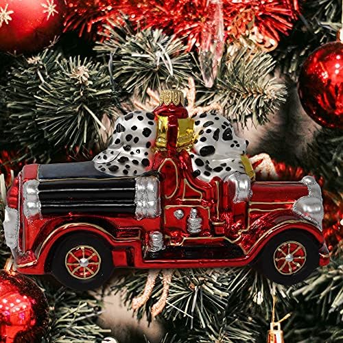 Ediție limitată Kurt Adler Dalmatians Car Ornament de Crăciun - Accesoriu de Crăciun suflat de mână pentru veselie de vacanță,