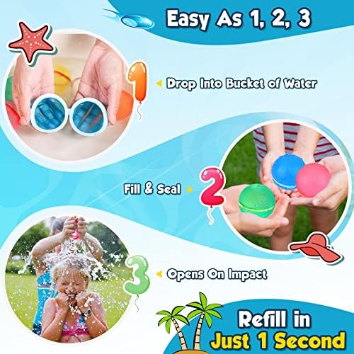 Baloane cu apă reutilizabilă, minge de apă din silicon fără latex cu pungă cu plasă, bombă cu apă pentru copii adulți activități în aer liber jocuri de apă jucărie în afara verii petreceri de distracție de vară
