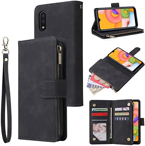 CHICASE portofel caz pentru Galaxy A01, Samsung A01 caz, PU piele geantă de mână fermoar buzunar Kickstand Card titularul sloturi