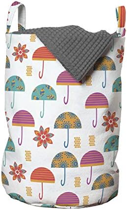 Geantă de rufe umbrelă Ambesonne, compoziție colorată de flori vibrante și concept de vară umbrelă, coș de coș cu mânere Închidere