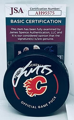 Jacob Markstrom a semnat cu Calgary Flames Puck oficial de joc cu autograf JSA-autografe NHL pucks