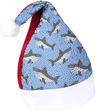 Drăguț rechini paiete Crăciun pălării Santa Xmas pălărie pentru adulți Merry Xmas Party costum Bennie Cap