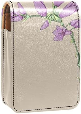 ORYUEKAN mini geantă de machiaj cu oglindă, Geantă de ambreiaj carcasă de ruj din piele, Pastorabilă floare Violet Vintage