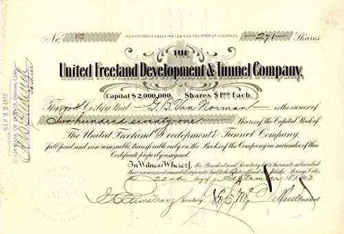 United Freeland Development și Tunnel Co. - Certificat De Stoc