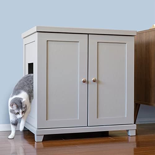 O cutie de gunoi rafinat de pisici de pisică. o cutie ascunsă de mobilier pentru pisici + Xmare moderne de fum de culoare Gri