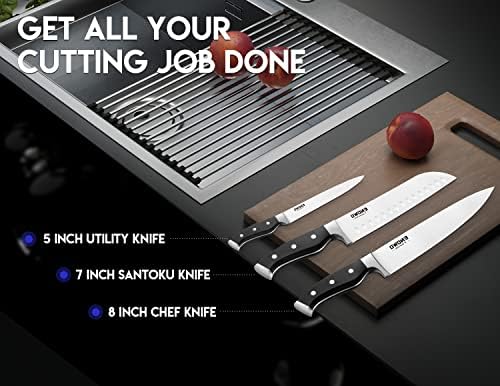 set de cuțite Enowo Chef cu cuțite pentru friptură, Cuțite de bucătărie Set de 3 piese & amp; set de cuțite pentru friptură