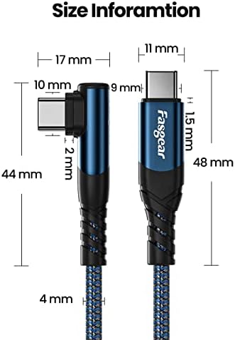 FASGEAR USB C TO USB C CABL 2 pachet 6ft 60W 3A încărcare rapidă Tip C Cord de încărcător împletit Sincronizarea unghiului