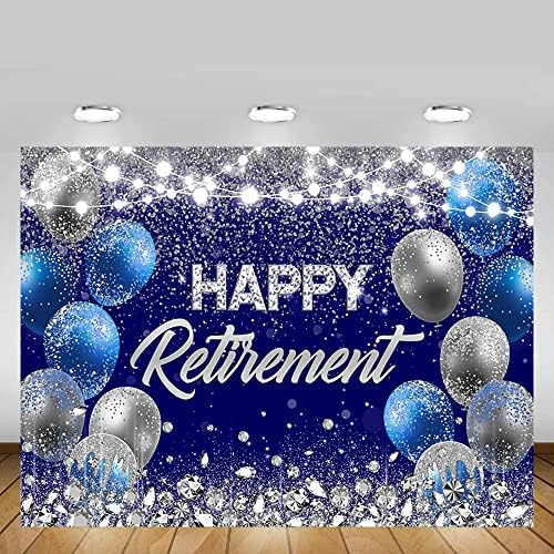 Mehofond 8x6ft Happy Retirement Party fundal albastru și sliver felicitări pensionare fotografie fundal foto cu sclipici baloane